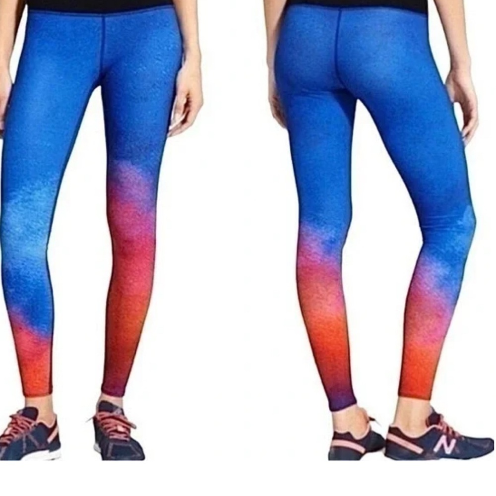 Athleta Sonar Blue and Red Ombre Leggings